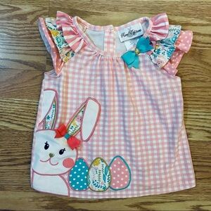 RARE Edition Pink & White Cotton Top With Easter Bunny Appliqué Size 18 Months